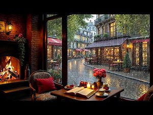 No Ads | Cozy Rainy Coffee Shop ☕ Soft Jazz Piano & Fireplace Sounds for Study, Sleep & Relax