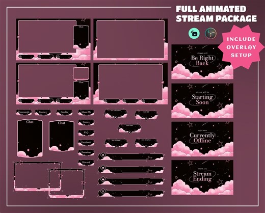 Starlit Clouds Stream Overlay for Streamers – Fully Animated   Setup Included, Pink Cloud Overlay, Starry Night Overlay, Dreamy Overlay - Etsy