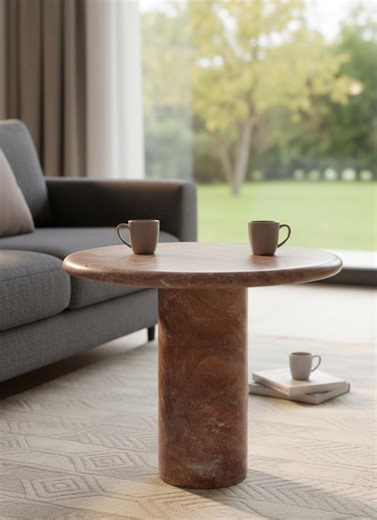 Red Travertine Coffee Table, Modern Round Side Table, Natural Stone Living Room Decor, Unique Handmade Furniture - Etsy