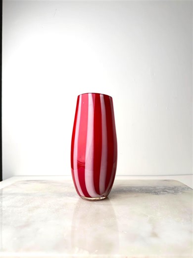 Vintage Striped Art Glass Vase – Red & White, Mid-century Decorative Glass, Handblown Collectible - Etsy