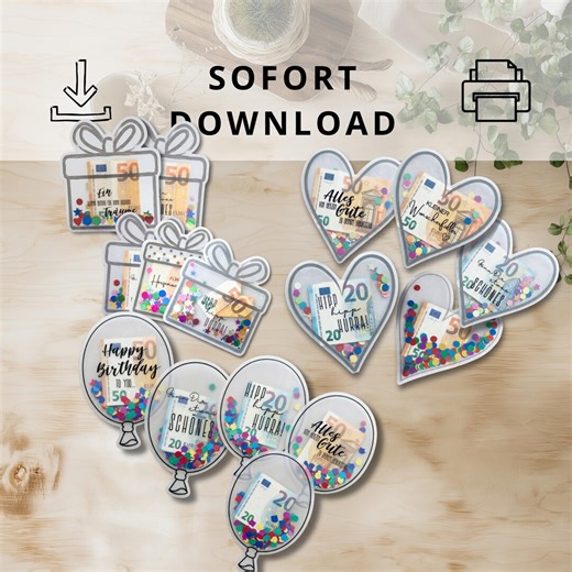 Birthday Confetti Card Bundle – 15 DIY Shaker Card Designs to Print – Money Gift Printable Set (PDF) | S0104 - Etsy