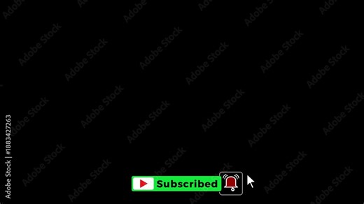 Subscribe button animation with mouse icon over screen clicking on text and bell for support channel and get notifications