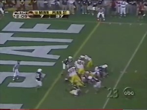 2005: Poz’ mid air tackle on Mauroney #WeAre #PennState 🏈🔵⚪️ | The Penn State Bank Button Society