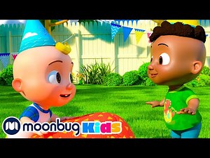 Musical Chairs Birthday Game | @Cocomelon - Nursery Rhymes | 🔤 Moonbug Literacy 🔤
