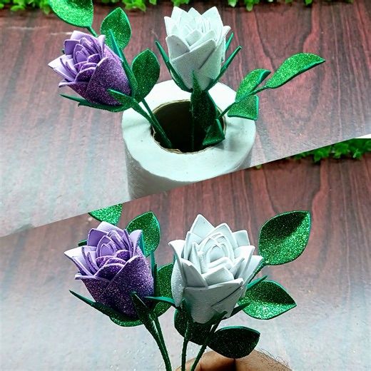 56K views · 846 reactions | How to make realistic Easy glitter foam pepar rose Paper flowers DIY Rose flower making tutorial Paper rose flower tutorial Rose paper flowers DIY paper Crafts ideas Easy to making rose flower #diy #flower #rose #tutorial | SmirchS | Facebook