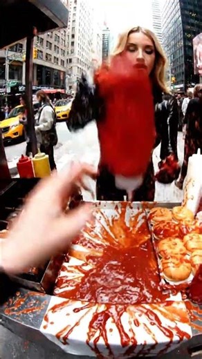 Ketchup EXPLOSION at NYC Hot Dog Stand!