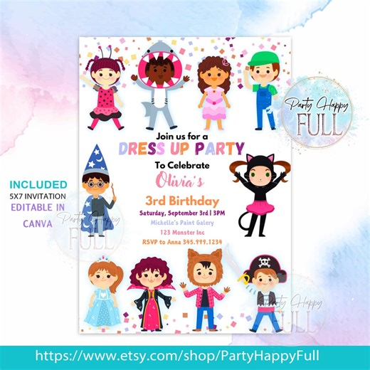 EDITABLE, Costume Party Pastel Invitation Costume Birthday, Dress up Party Invitation, Girls Costume, Monster Party Invitation - Etsy