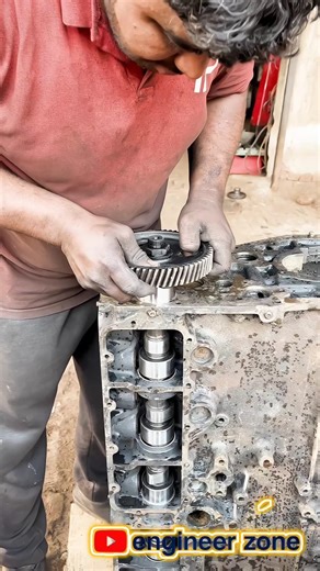 ⚙️ Heavy Engine Crankshaft Installation Process 🔥 | Satisfying Engine Rebuild Work #Shorts