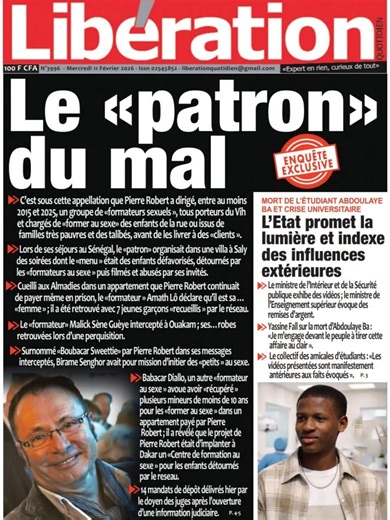 La une de Lib ération Pierre Robert le