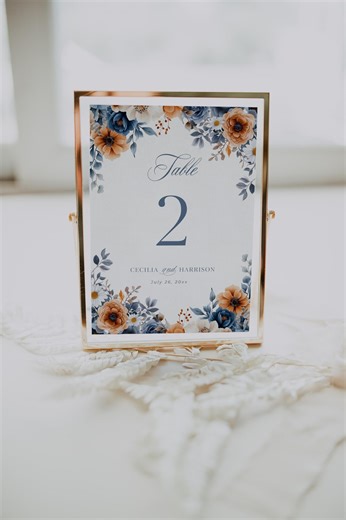 Dusty Blue Terracotta Wedding Table Numbers | Burnt Orange Floral Table Card Sign | Boho Fall Wedding Decor | Printable Template | C39 - Etsy