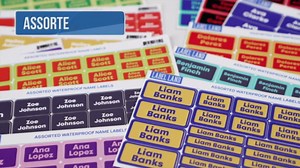 Assorted Size Custom Stick On Name Tags 66pcs– Personalized for Home Organization, School & Daycare Labels, Waterproof Name Labels for Kids, Adults, & Nursing Home (Blue & Yellow)