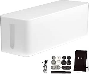Iron Forge Cable Large Cable Management Box - White Cord Organizer and Hider for Wires, Power Strips, Surge Protectors & More - Includes Sleeve, Hook and Loop Keepers, Zip Ties & Clips