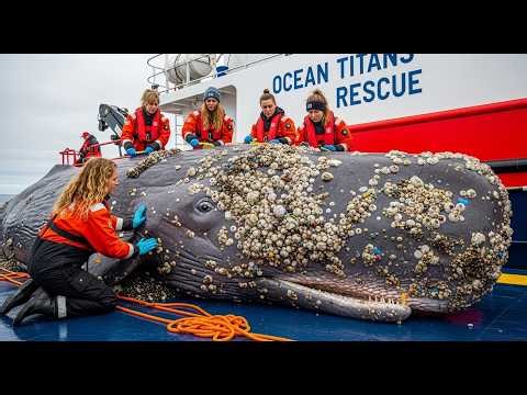 😰 Struggling to Breathe in Deep Waters 🌊 Sperm Whale Rescued from Barnacles🐚