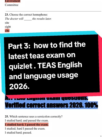 how to find the latest teas exam on quizlet