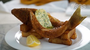 Guillaume Brahimi prepares a whole King George whiting a la Colbert, an exquisite technique that takes fish and chips to fine dining. sbs.com.au/food/recipes/whole-whiting-colbert-pommes-pont-neuf-and-beurre-maitre-dhotel | SBS Food