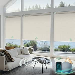 Yoolax Smart Blinds, Motorized Matter Solar Shades Flame Resistat Automatic Blinds for Windows Motorized Shades Compatible with Alexa, Google Home, Homekit(Solar-3% Openness Beige)