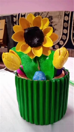 Beautiful Sunflower Flower Pot From Waste 🌻| Pista Shell Craft💛✨ #shorts #ytshorts #flowers #love