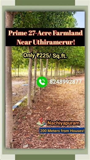 Uthiramerur 27 Acres Farmland 🔥 Fully Gated | Just 6.3KM from Bus Stand | ₹225/sq.ft Deal!