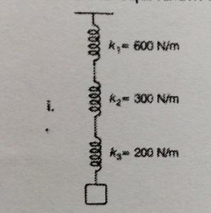 A system of three springs with spring constants k_1 = 600\ \ma... | Filo