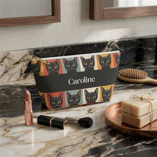 Personalized Makeup Bag: Custom Cats Toiletry Pouch With Zipper for Women - Monogram Gift Accessory - Etsy