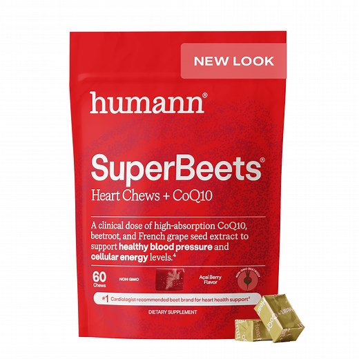 Humann SuperBeets Heart Chews CoQ10 - 150mg of CoQ10 Plus Beetroot & Grape Seed Extract, Blood Pressure Support, Support Healthy Blood Flow, Circulation, 60 Count