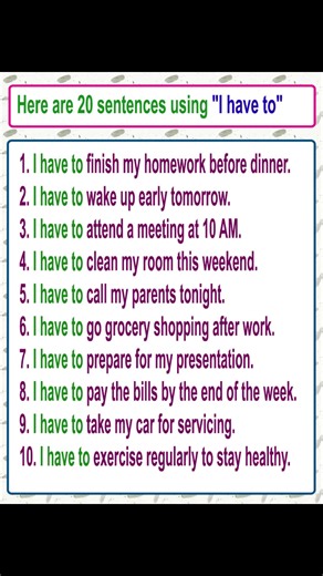 427K views · 6.6K reactions | Here are 20 sentences using "I have to" Learn English sentences Learn spoken English #englishsentences #advancedenglish #englishvocabulary #englishteacher #englishlearning #dailyenglish #spokenenglish #englishtips | English Learning | Facebook