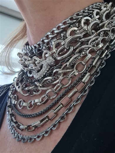 Chunky Silver Necklace, Multi Silver Layered Chains Necklace, Rock Style Thick Necklace, Womens Vintage Style, Necklace,statement Necklace, - Etsy