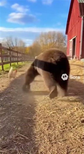 Bear Chases Lightning-Fast Chicken on Farm, Gives Up Exhausted