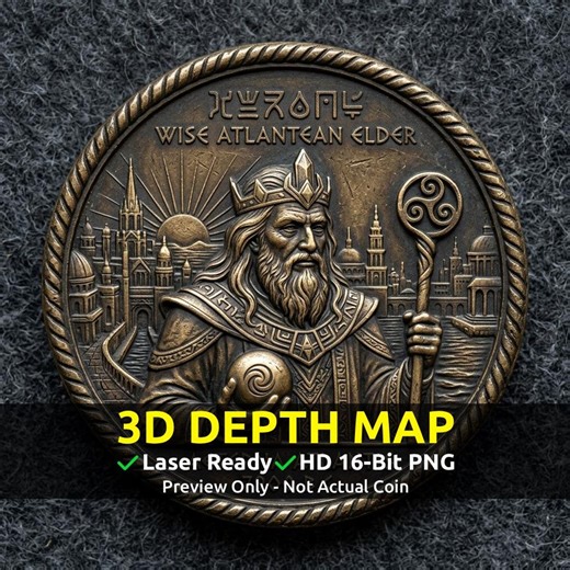 Challenge Coin 3D Depth Map, CNC PNG File, Fiber Laser, Lightburn, Engraving, Embossed, Grayscale, Height Map, Wise Atlantean Elder Atlantis - Etsy UK
