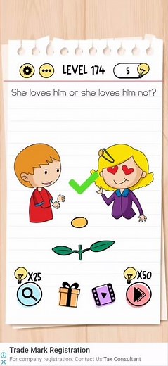 Brain Test Level 174 she loves him or sge loves him not Walkthrough