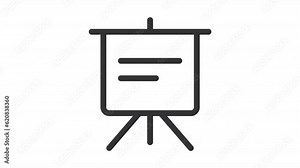 Presentation board animated icon. Visual communication line animation. Rolling up. Distance education. Black illustration on white background. HD video with alpha channel. Motion graphic