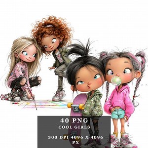 Trendy Tween Girl Clipart, Urban Friends PNG, Planner Stickers (digital Download) - Etsy