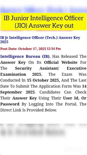 IB Junior Intelligence Officer (JIO) Answer Key Out #iB #answer