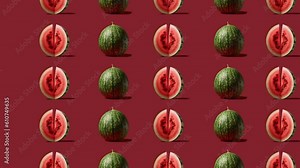 Stop motion Cut and whole Watermelon appear and disappear on pastel background. High quality video 4K. Detailed stop motion video. Background or wallpaper in food and drinks videos.