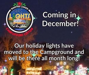 Are you ready for an awesome holiday camping experience? We have moved our holiday light show to the Campground! As a registered camper, enjoy walking through holiday light displays or riding your golf cart through the tunnel of lights. Don't miss out - book your spot today at santeelakes.com! 🎅🎄🎁 #holidaylights #camping #holidaycamping #camp #lightsatthelakes | Santee Lakes
