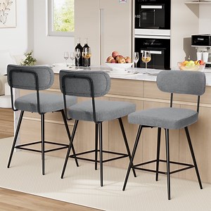 Hommpa Swivel Bar Stools Set of 3 Counter Height Barstools 26" Gray Linen Fabric Upholstered Kitchen Counter Stools with Backs, Metal Legs, Footrest and Wide Seat