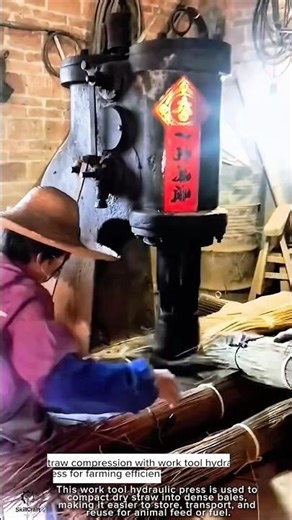Straw compression with work tool hydraulic press for farming efficiency for saving work #worktool