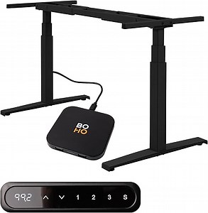 boho office® Höhenverstellbarer Schreibtisch Gestell - elektrisch stufenlos, 2 Motoren, ultraschnelle 80 mm/Sek., stabil, Memoryfunktion, Kollisionsschutz - Basic Line Schwarz