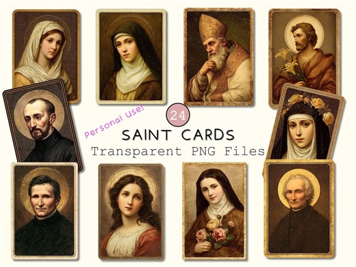 Vintage Saint Holy Cards Clipart Collection, Transparent Religious Pngs, Digital Antique Scrapbooking, Catholic Faith Praying Stickers - Etsy