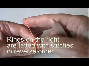 Pearl tatting, adding thread with Lark's Head knot, rings thrown off each side