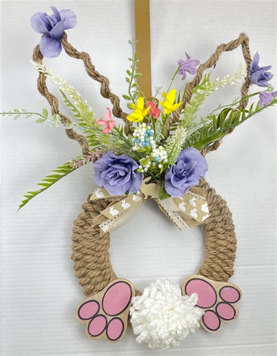 Easter Bunny Wreath With Bunny Ears & Paws, Spring Floral Wreath, Front Door Easter Décor, Rustic Jute Wreath, Handmade Gift - Etsy
