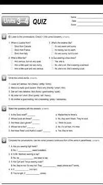Interchange Fifth Edition Intro Level Assessment Written Quiz Unit3-4
