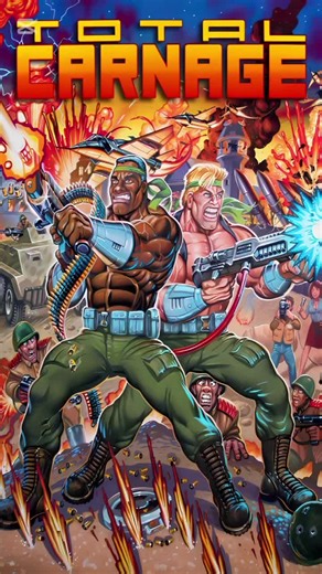 Total Carnage is a cult-classic arcade shooter developed and released by Midway in 1992, serving as the spiritual successor to the wildly popular Smash TV while shifting the setting from a dystopian game show to a military-themed action spectacle. The game drops players into the roles of Captain Carnage and Major Mayhem, two hyper-muscular commandos sent by the United Nations to dismantle the regime of General Akhboob, the despotic ruler of Kookistan who has been manufacturing mutant armies and—