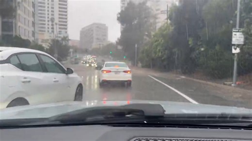 Heavy flooding disrupts traffic in Los Angeles, California, USA
