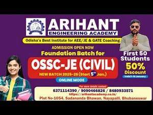OSSC JE CIVIL // CTSRE -2025 // ARIHANT ENGINEERING ACADEMY // BHUBANESWAR