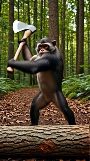 This Monkey Uses an Axe Better Than Humans#funnyanimals#animalvideos#crazyvideos#unbelievable#shorts