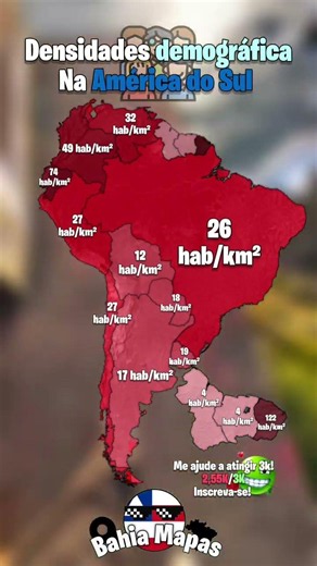 Densidades demográfica Na América do Sul #geografia #brasil #geography #população #southamerica