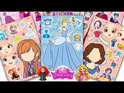 Oddly Satisfying ASMR Sticker Book Disney Princess Cinderella, Anna & Snow White Makeover! Paper DIY