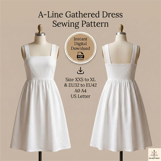 Cottagecore Linen Dress Sewing Pattern, A-line Midi (PDF Pattern) Instant Download - Etsy