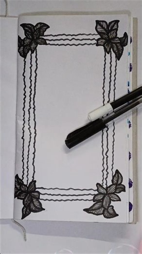 Border Design for Project File | Easy Flower Corner | Black Pen Drawing